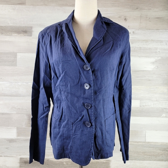 Vintage Spiegel Navy Linen Blazer Jacket Women's Size 10 - Picture 10 of 13